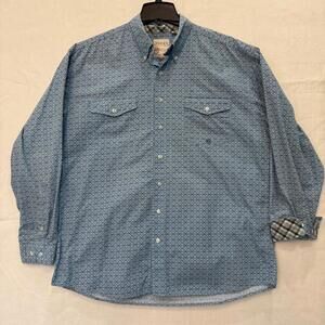 Roper Men's Xl Long Sleeve Button Down Shirt Blue Geo Print Flip Cuff Western